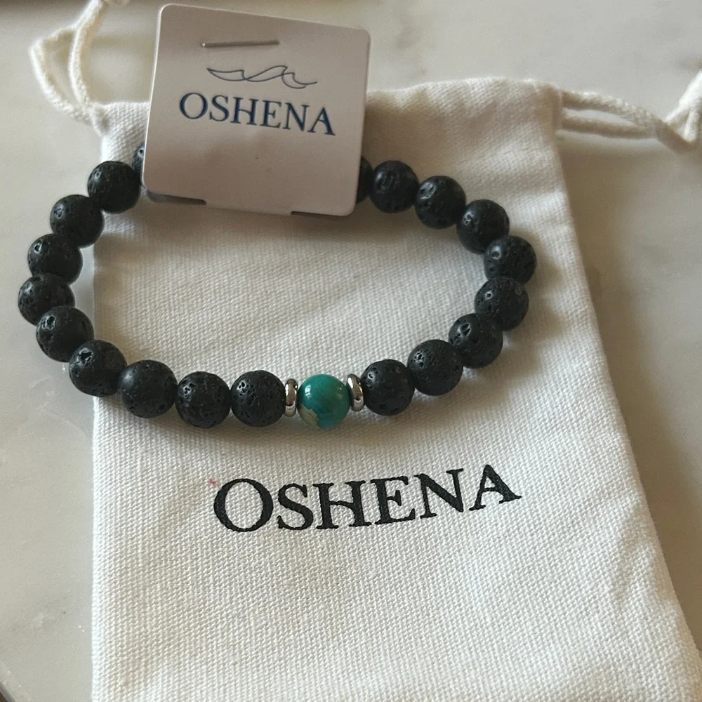 Oshena‎ beachwear Black and Turquoise lava Beaded Bracelet UNISEX